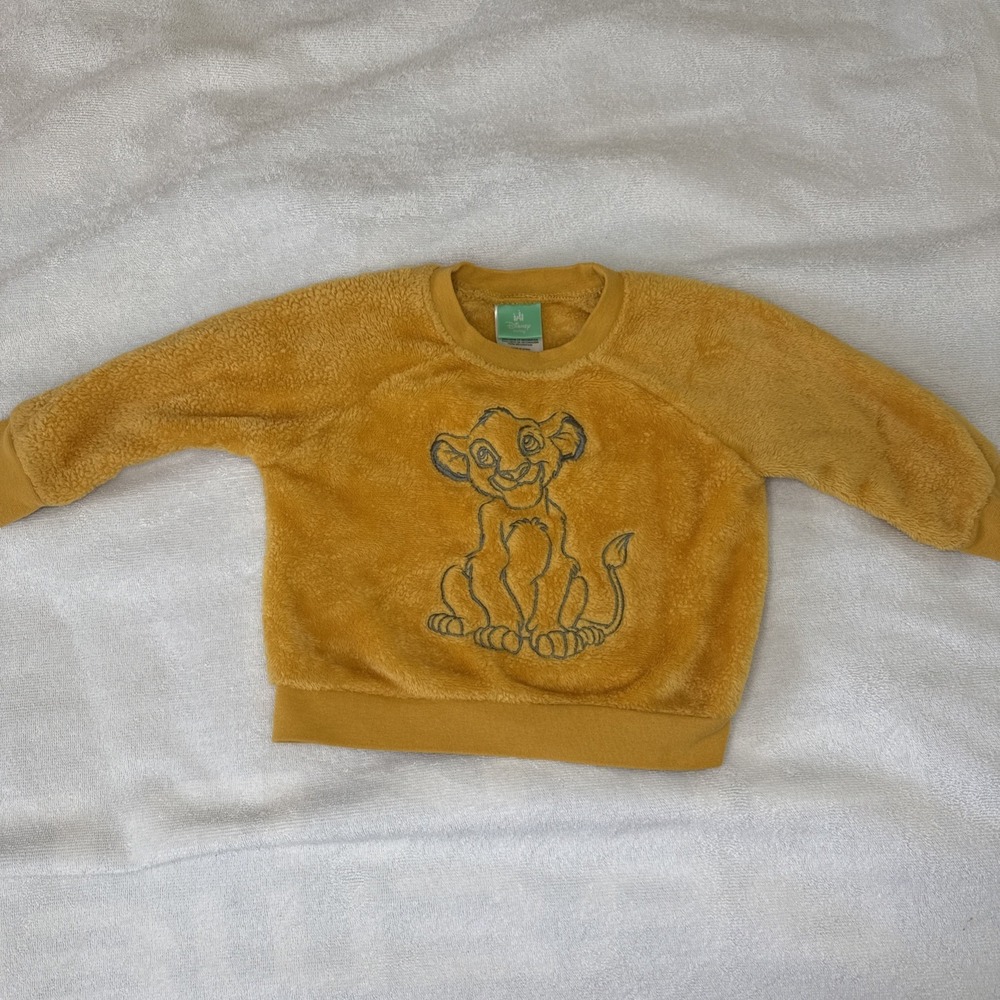 Disney Baby Lion King Simba Mustard Yellow Fuzzy Fleece Sweatshirt 18M